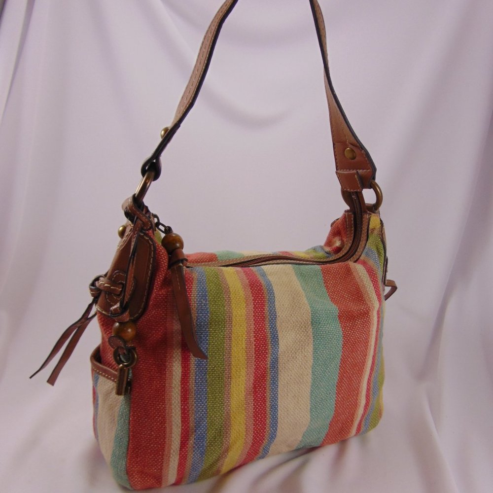 Fossil Multicolored Striped Canvas Shoulder Bag/T… - image 1
